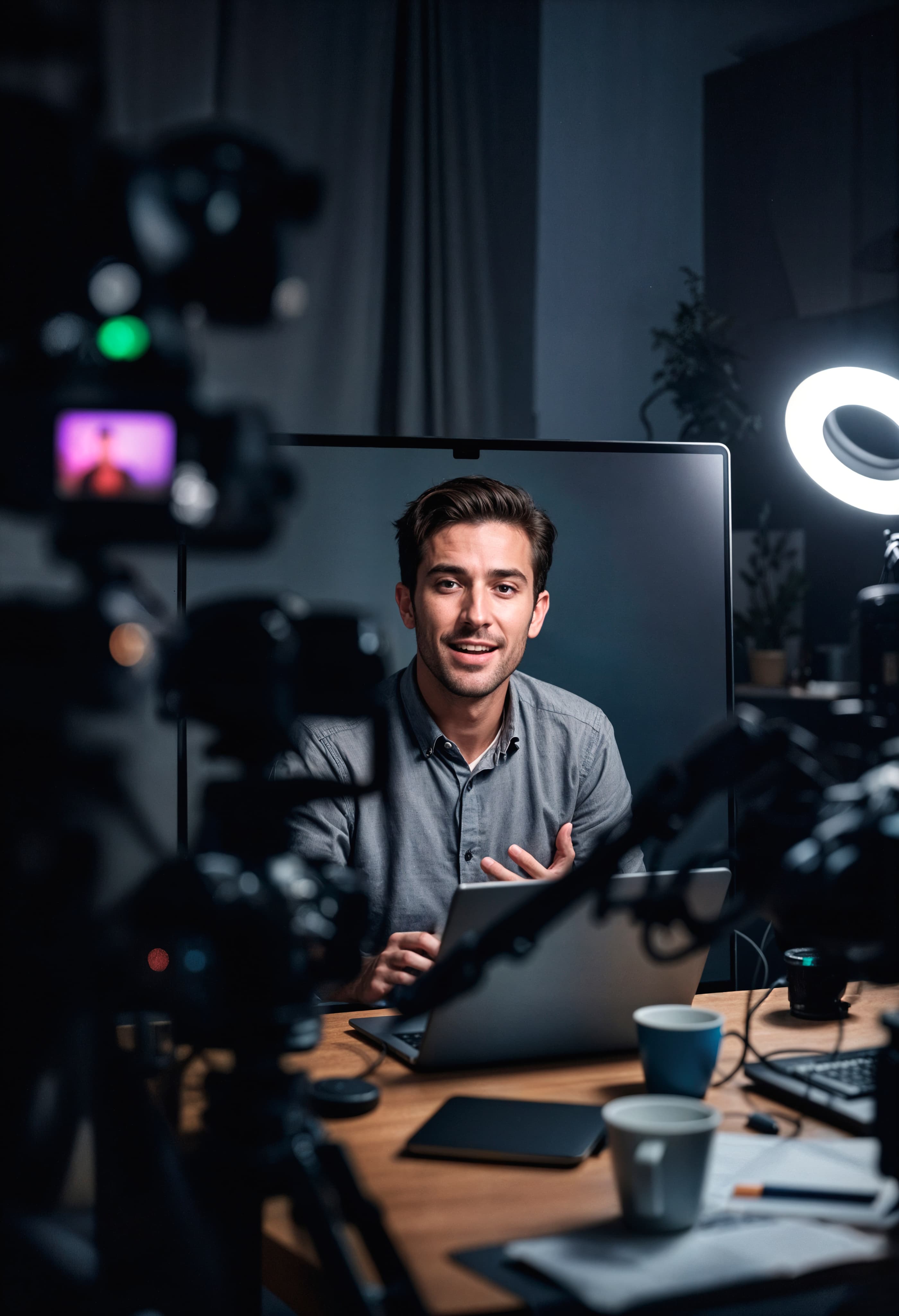 YouTuber in front of microphone